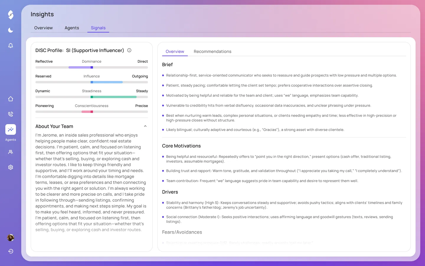 Shilo 1:1 Coaching personalized by the agent's Signals DISC personality insights