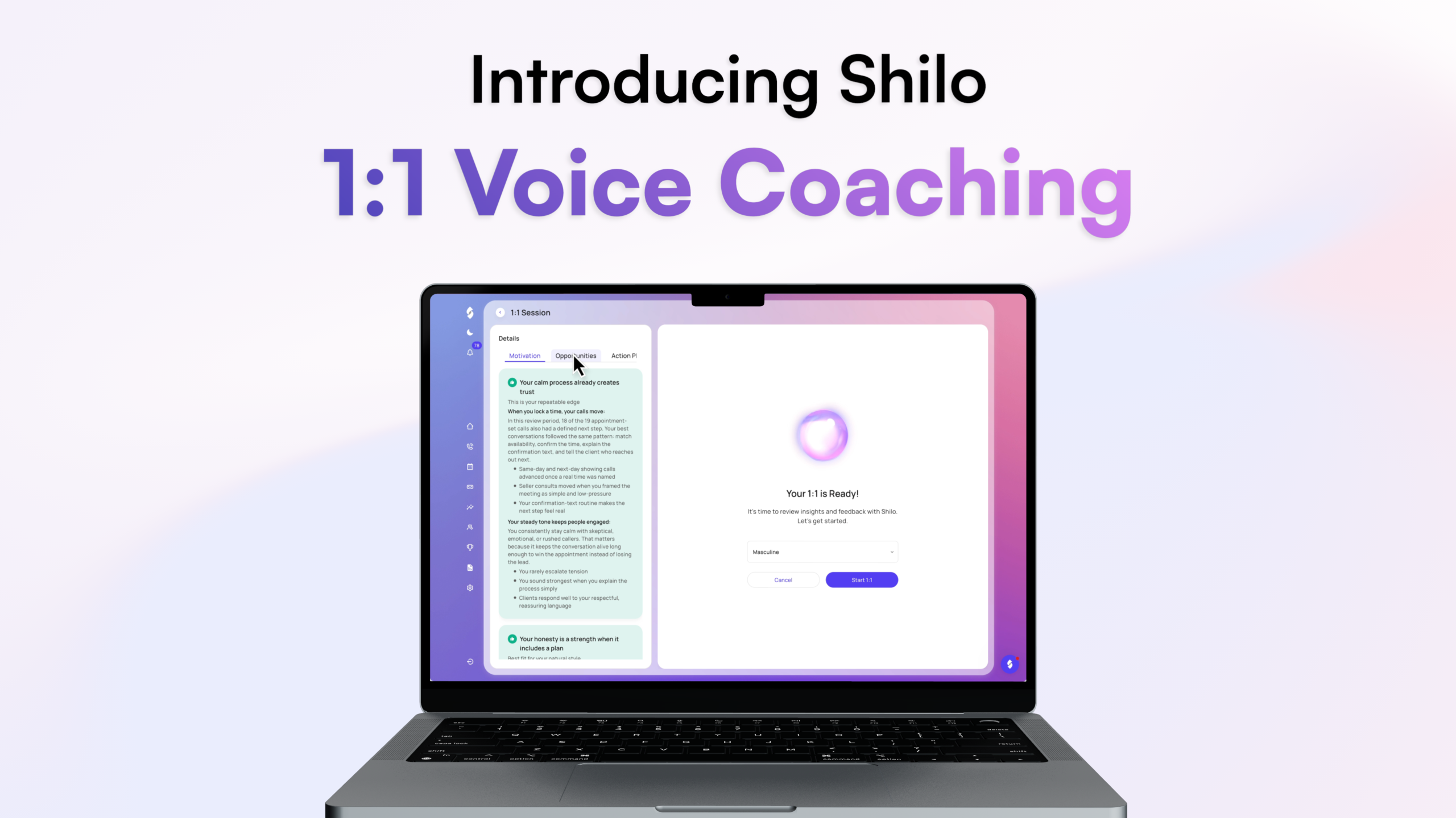 Shilo 1:1 Coaching - an AI coach that runs a real 1:1 with every agent